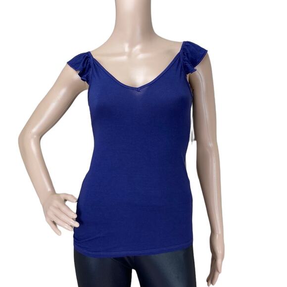 New Citizens of Humanity Navy V-Neck Ruffle Flutter Sleeve Pullover Shirt XS - Picture 1 of 6